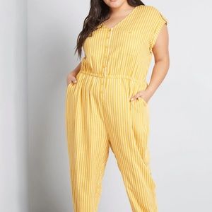 ModCloth Instantly Easygoing Yellow Striped Jumpsuit